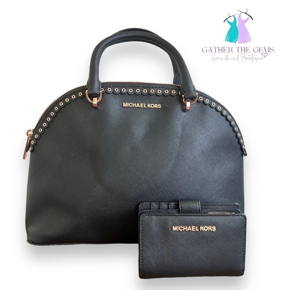 MICHAEL Kors Emmy Dome Satchel Handbag with Medium Crossgrain Leather Wallet - Picture 1 of 11